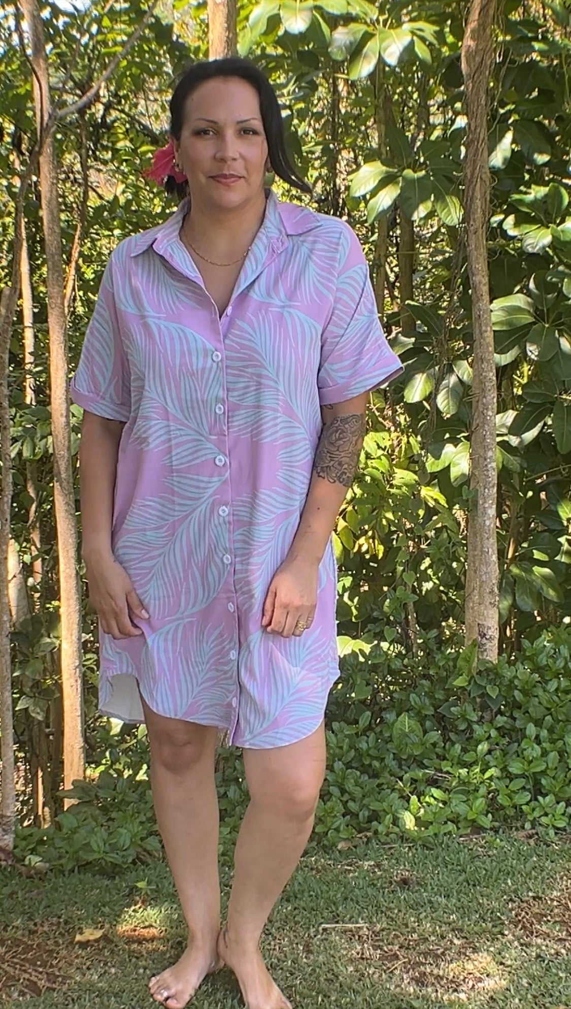 Aloha Shirt Dress - Palm Radiance