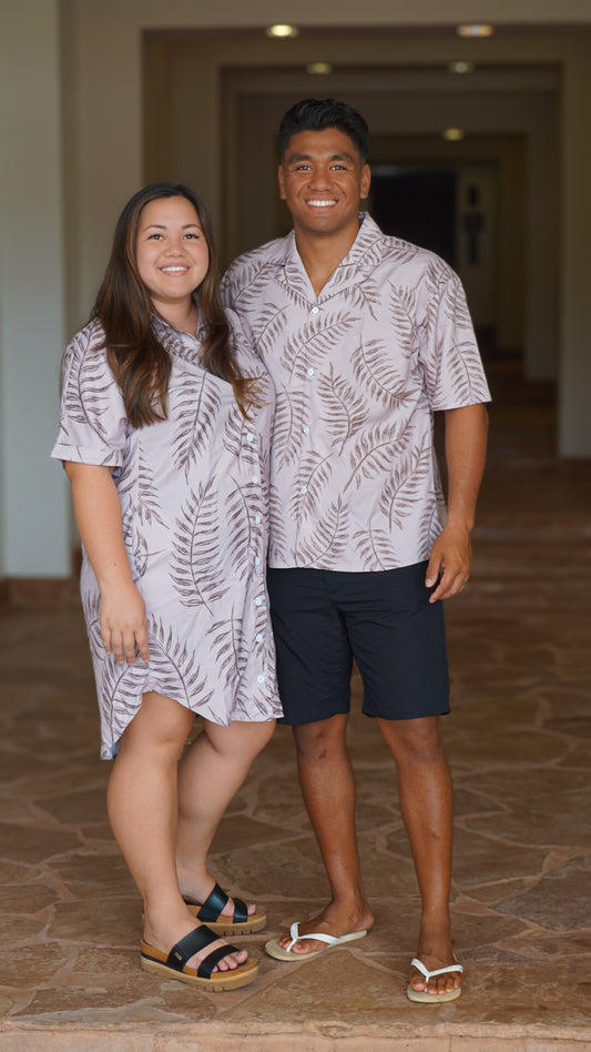 Aloha Shirt Dress - Shadow Fern in Sand