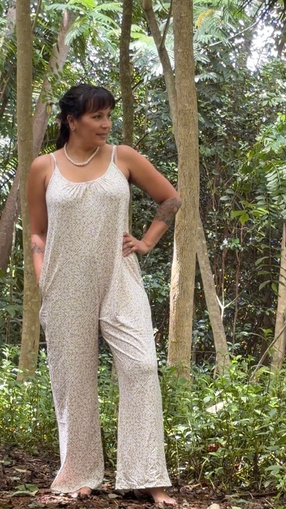 Wander Jumpsuit | Kukui Linework in Cream/Coco