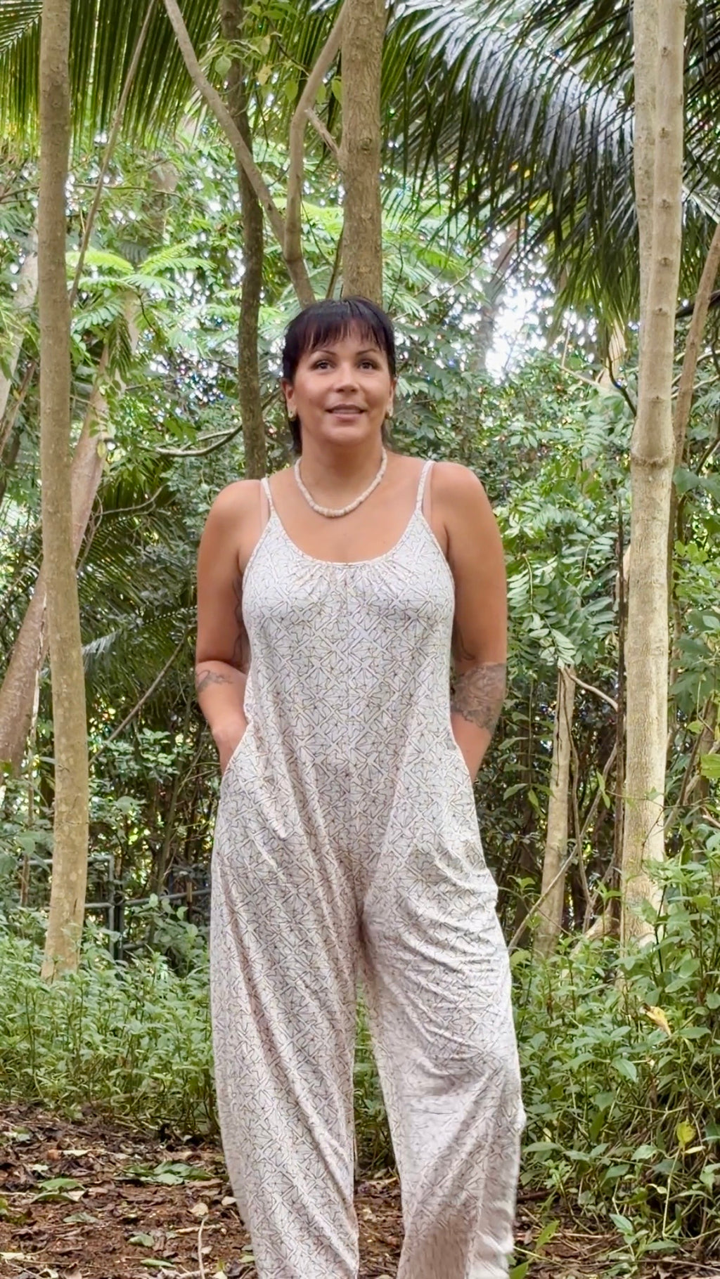 Wander Jumpsuit | Kukui Linework in Cream/Coco
