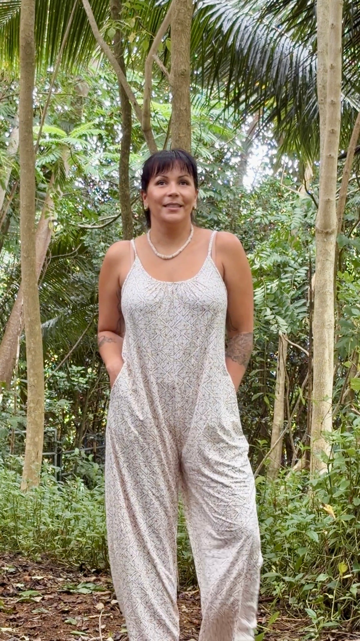 Wander Jumpsuit | Kukui Linework in Cream/Coco