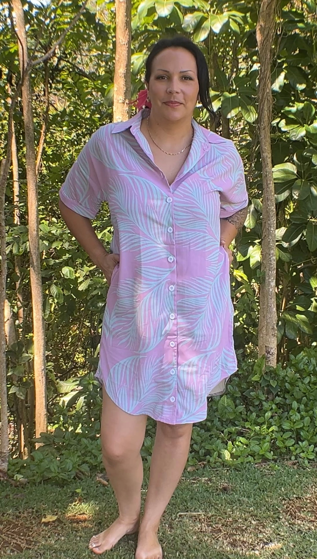 Aloha Shirt Dress - Palm Radiance