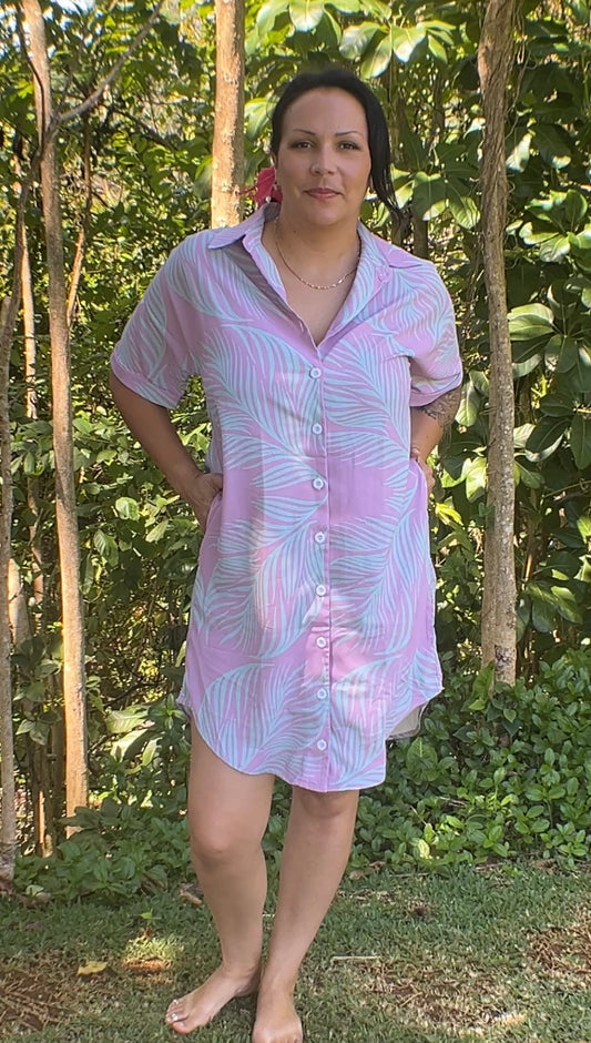 Aloha Shirt Dress - Palm Radiance