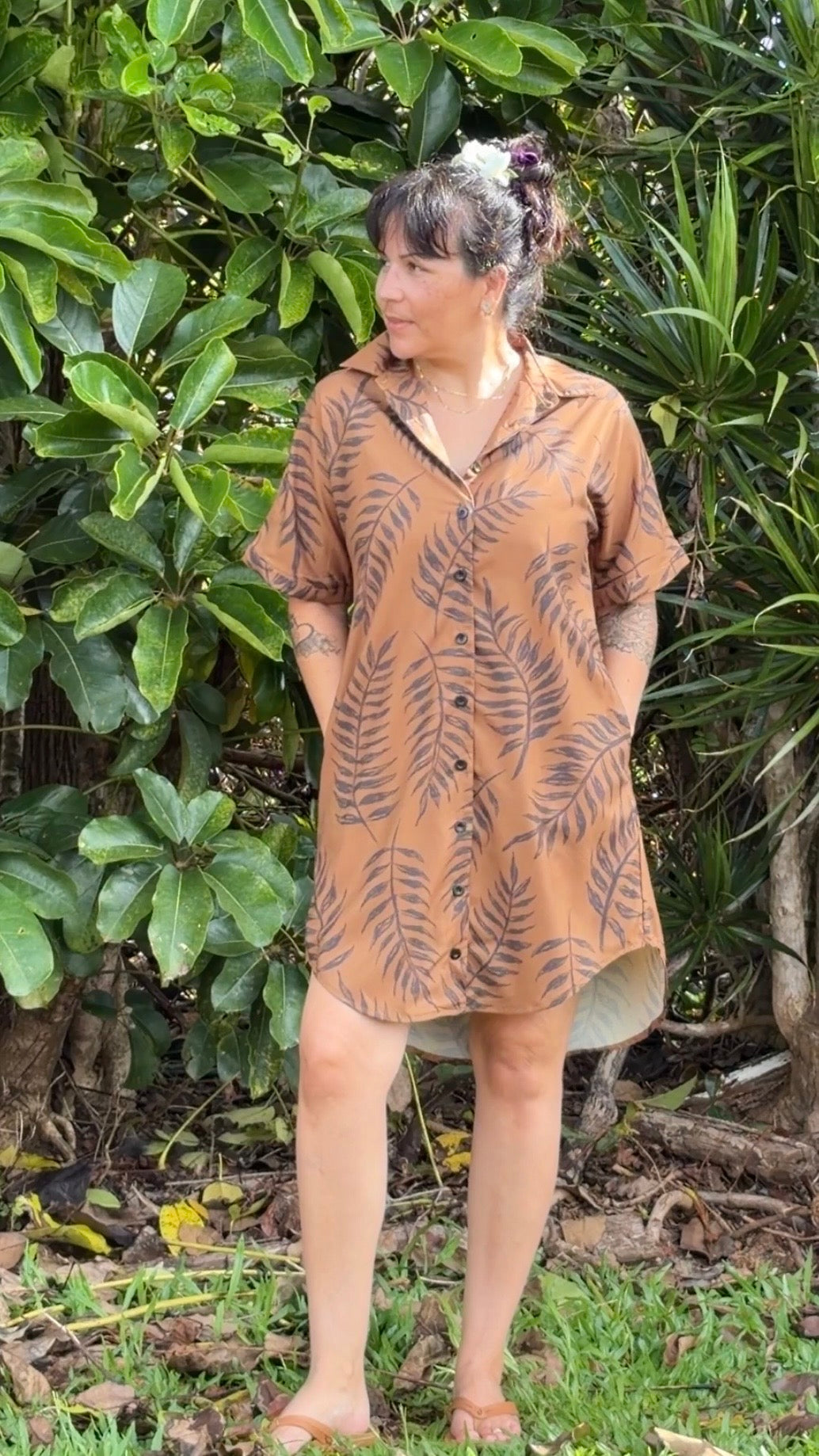 Aloha Shirt Dress | Shadow Fern Rust