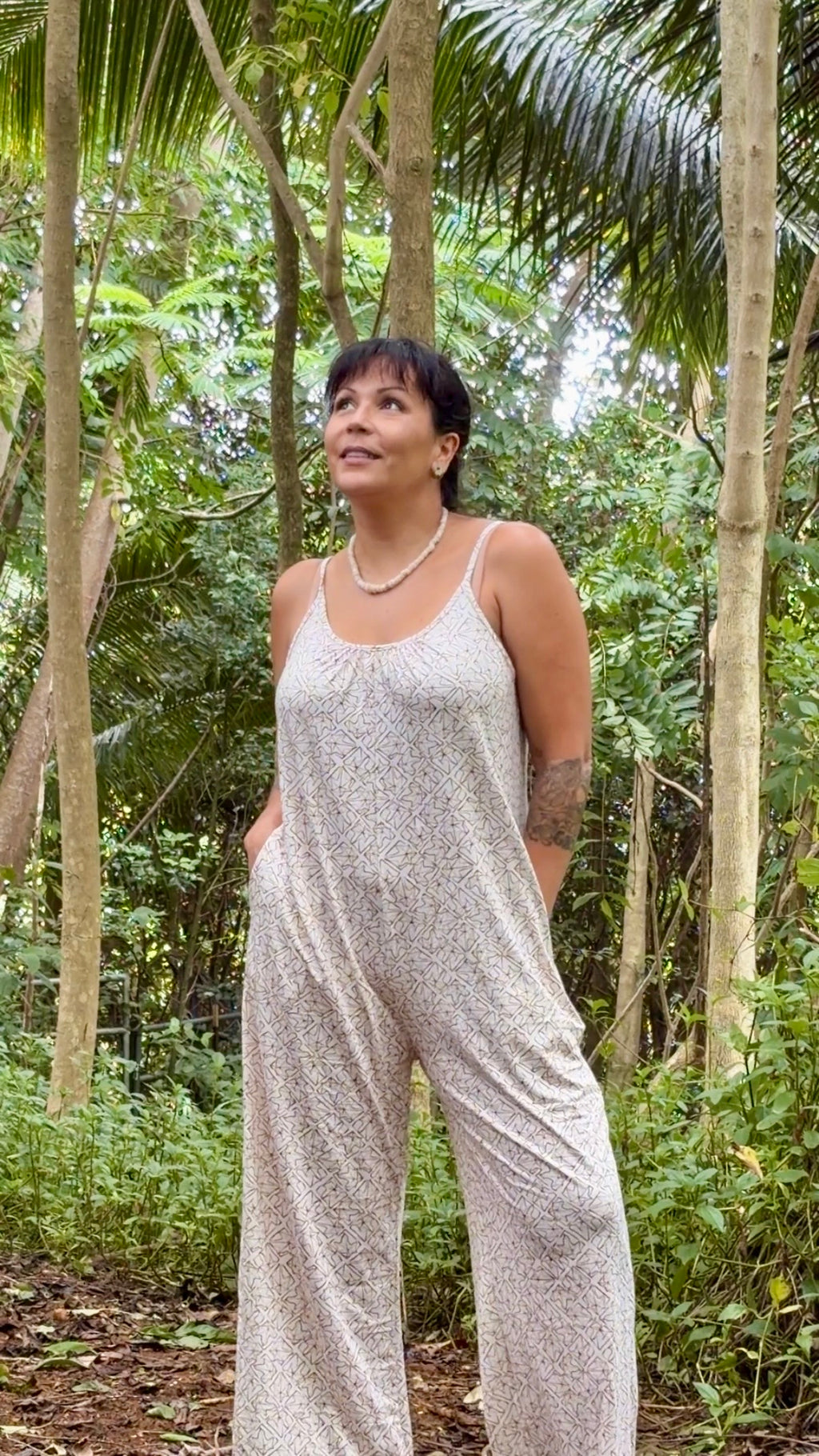 Wander Jumpsuit | Kukui Linework in Cream/Coco