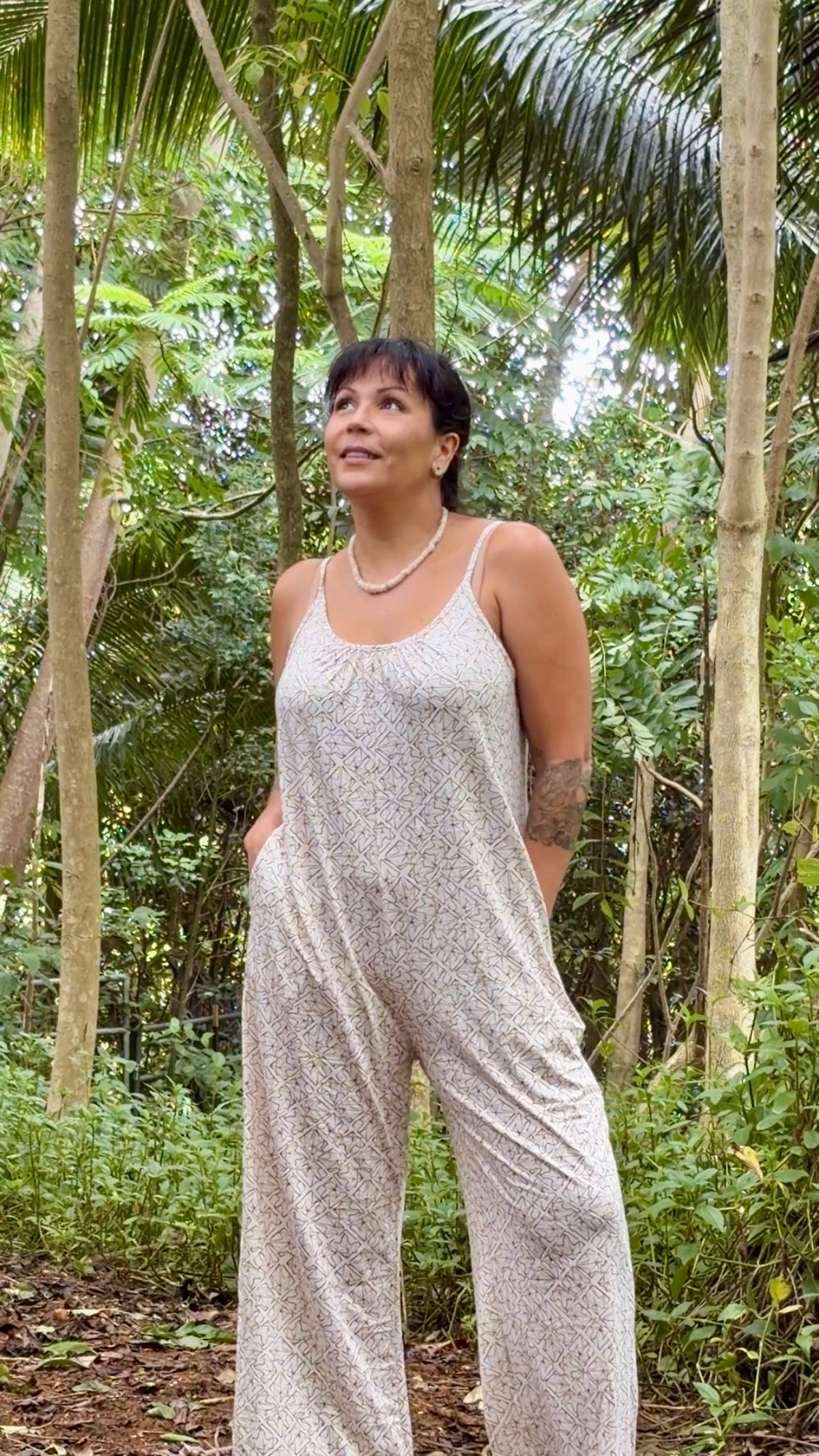 Wander Jumpsuit | Kukui Linework in Cream/Coco