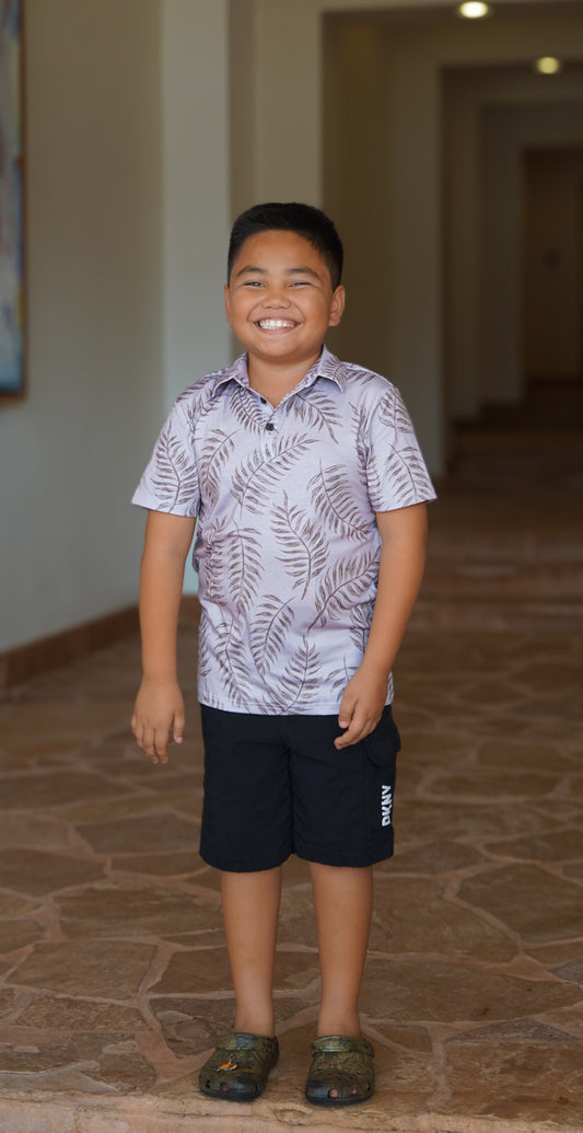 Keiki Aloha Polo - Shadow Fern in Sand