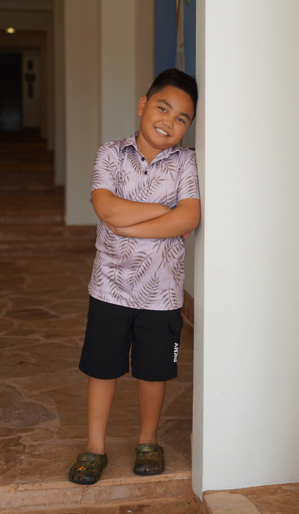 Keiki Aloha Polo - Shadow Fern in Sand