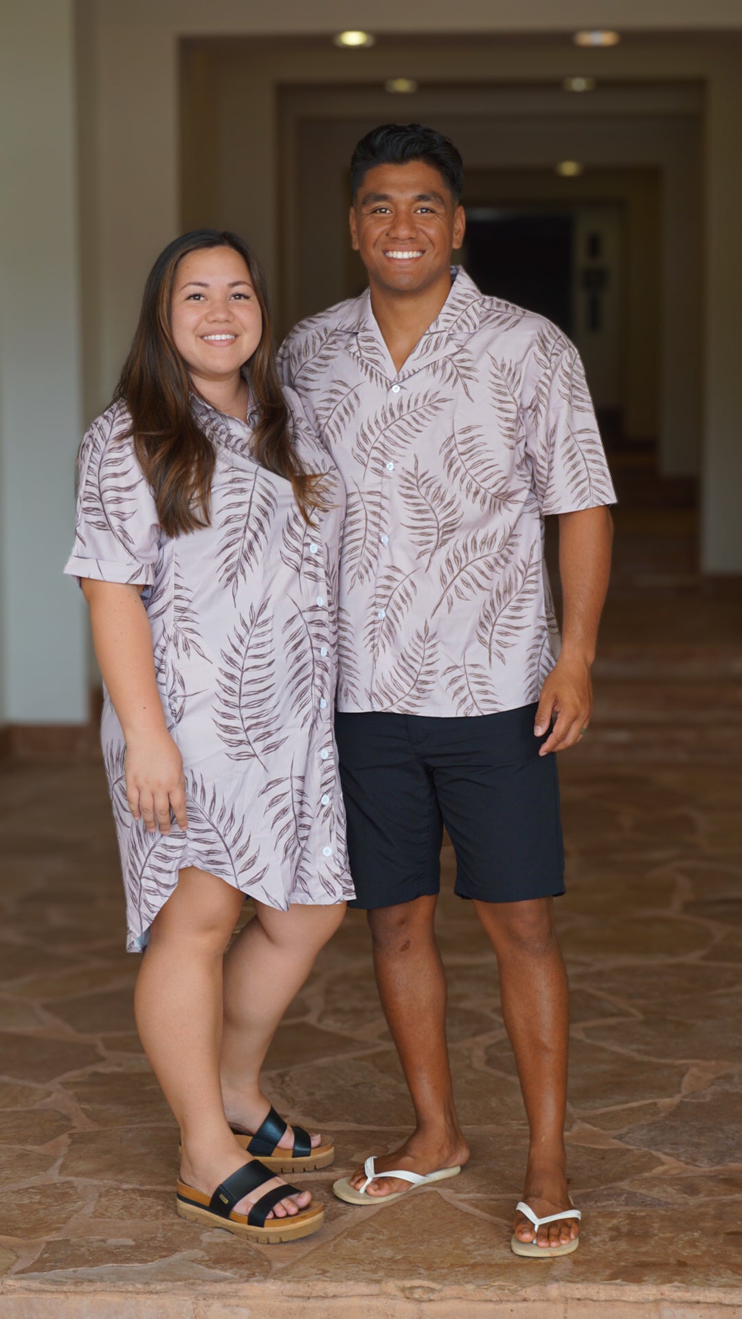 Aloha Shirt Dress - Shadow Fern in Sand
