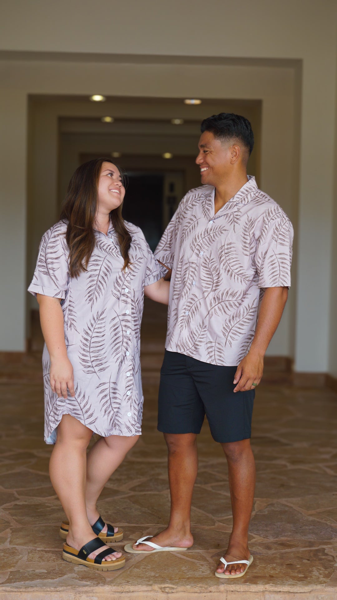 Aloha Shirt Dress - Shadow Fern in Sand