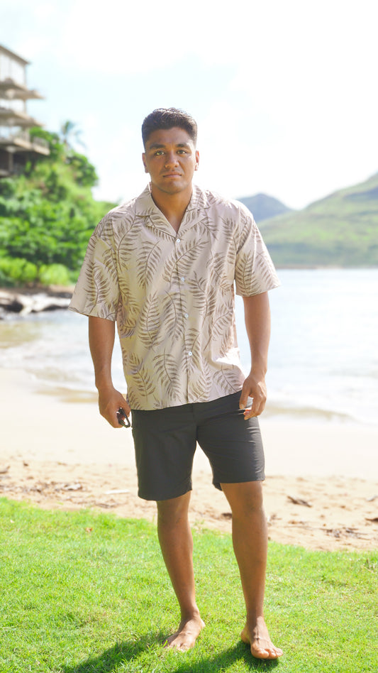 Men’s / Unisex Aloha Shirt - Shadow Fern in Sand