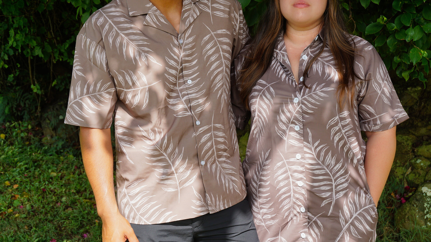 Aloha Shirt Dress - Shadow Fern in Coco