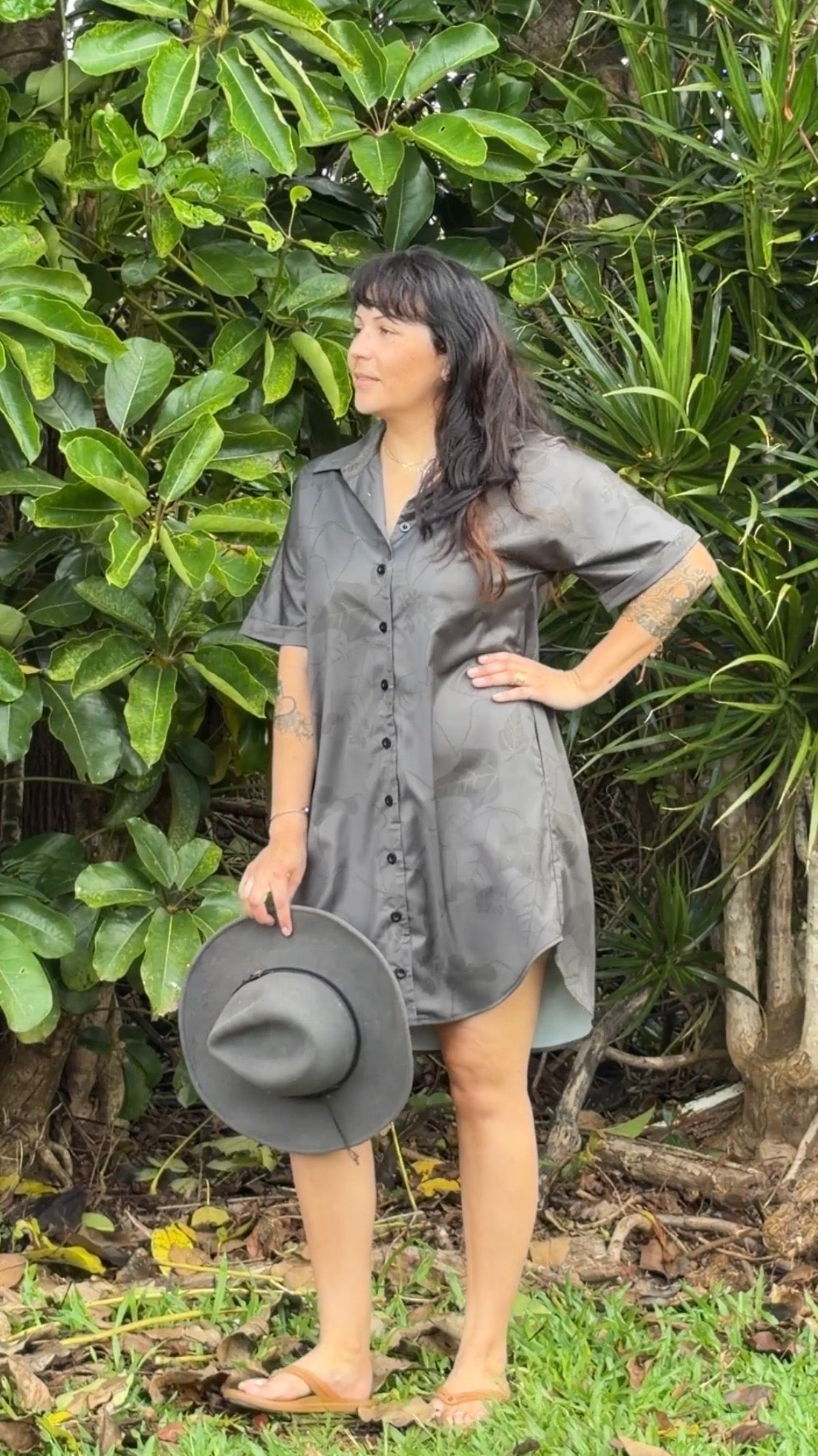 Aloha Shirt Dress - Kukui Trace in Smoke