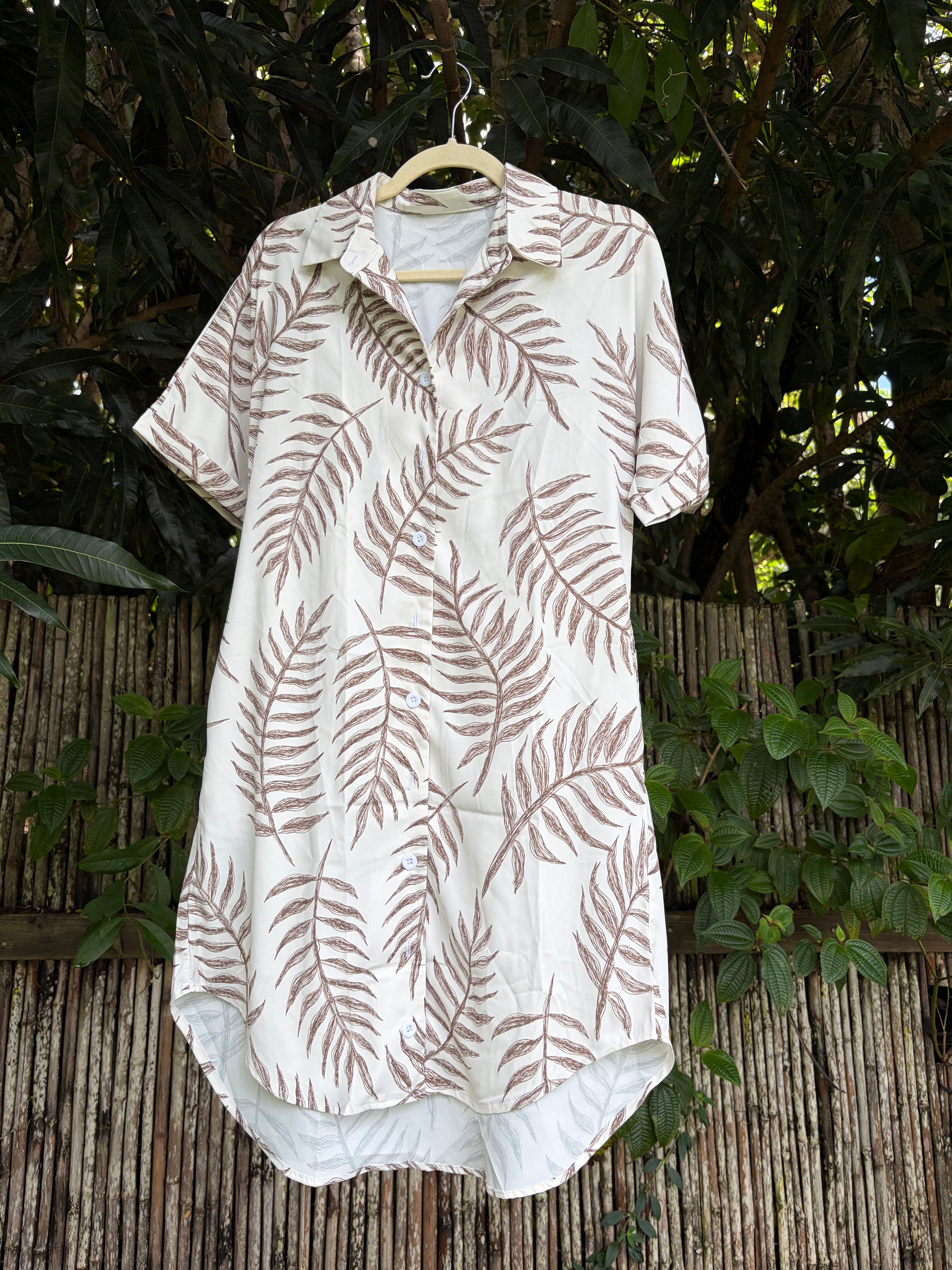 Aloha Shirt Dress - Shadow Fern Cream